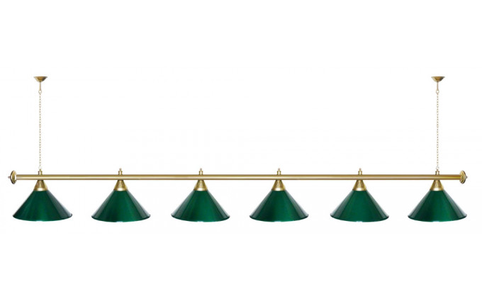 Лампа STARTBILLIARDS 6 пл. (плафоны зеленые,штанга хром,фурнитура золото)