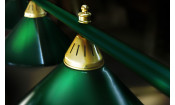 Лампа STARTBILLIARDS 4 пл. RAL (плафоны зеленые матовые,штанга коричневая,фурнитура золото)